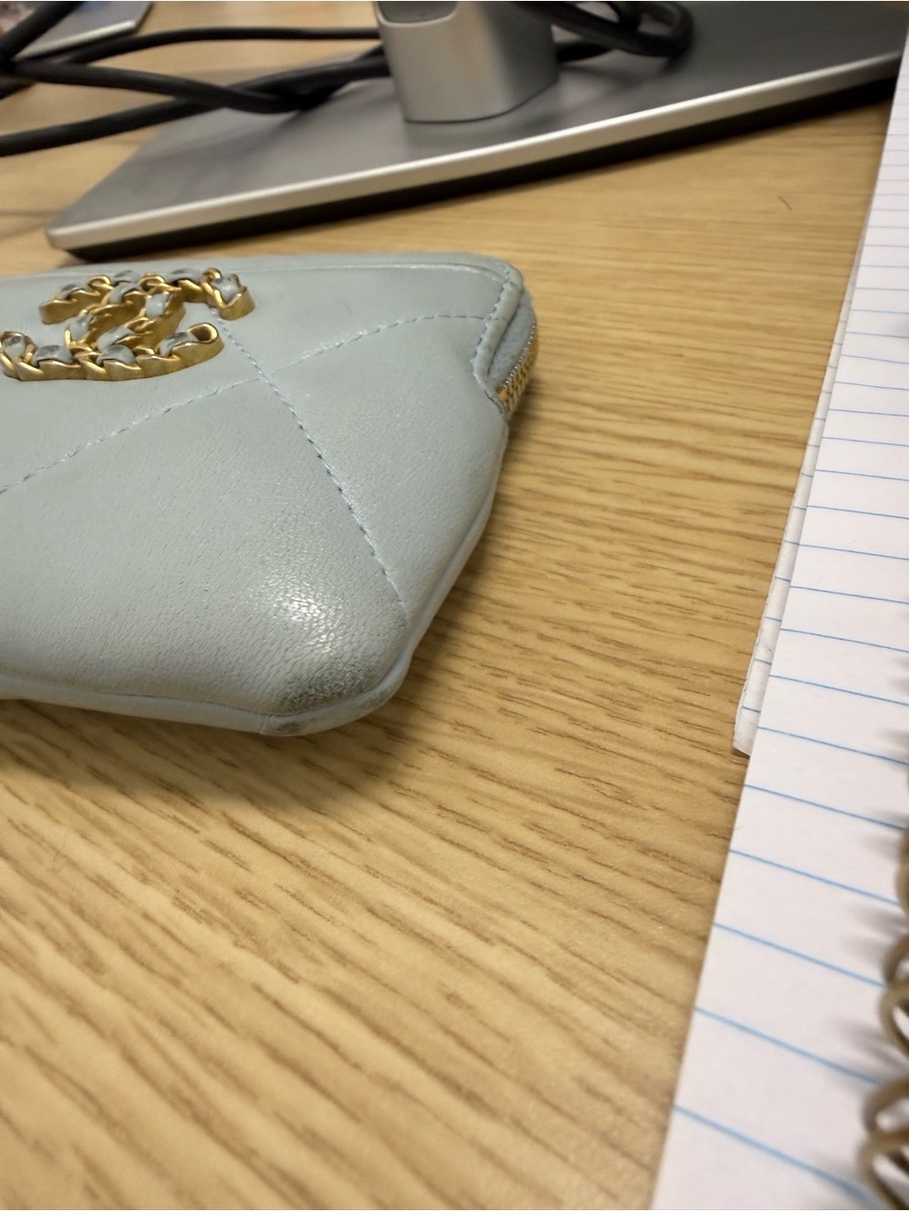 Authentic CHANEL Light Blue Quilted Leather Wallet with Gold Chain CC 👛🥰 - Picture 6 of 10